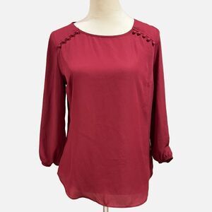 Fortune and Ivy Red blouse with shoulder button detailing